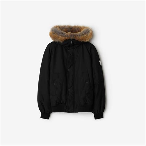 Burberry Faux Fur Trim Nylon Bomber Jacket 